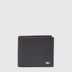 Lacoste Cartera de piel negra con logo metálico