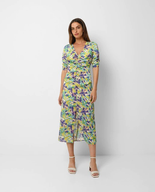 Scalpers Vestido midi con estampado floral y manga corta