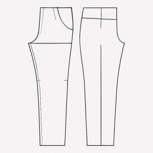 Patrón base de pantalón recto con vista del delantero y trasero para confección de prendas